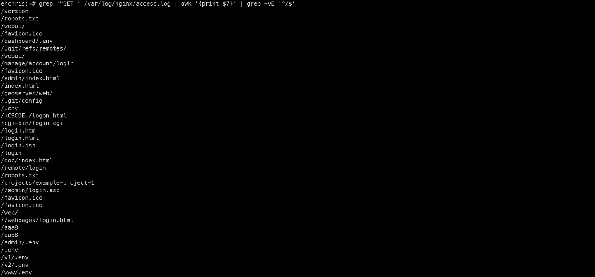 Filtered log excluding root path